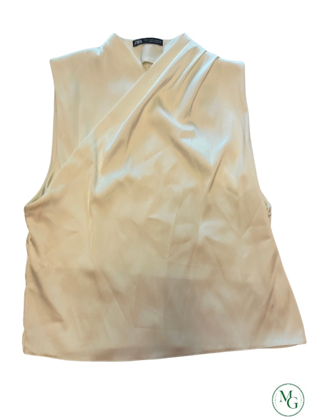 ZARA Cream Satin Draped Asymmetric Sleeveless Blouse Top Size M